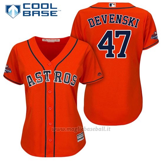 Maglia Baseball Donna Houston Astros 2017 World Series Campione Chris Devenski Arancione Cool Base